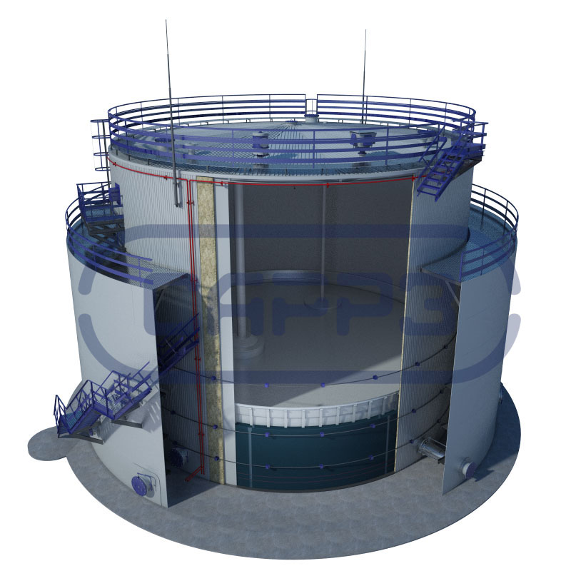 Вертикальный резервуар РВС с защитной стенкой в разрезе производства Саратовского резервуарного завода